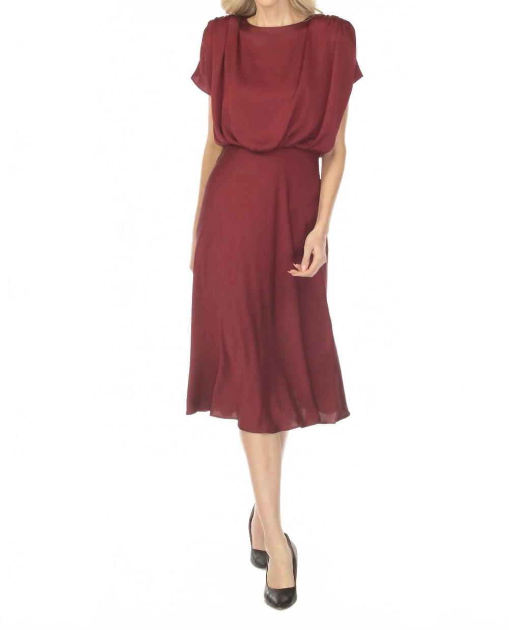NEW JOSEPH RIBKOFF blouson satin midi a-line dress in burgundy